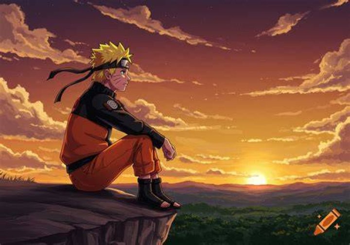 Naruto is looking up at the camera.