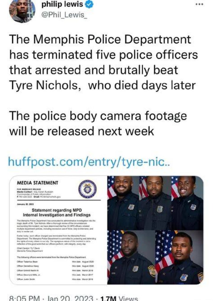 Statement released by Memphis Police Department after the death of Tyre Nichols Statement released by Memphis Police Department after the death of Tyre Nichols